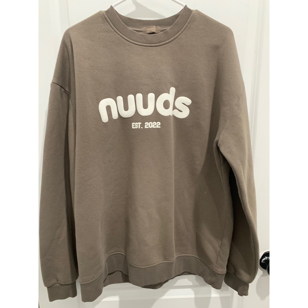 Nuuds Est 2022 Puff Print Logo Crewneck Sweatshirt Taupe Brown Medium